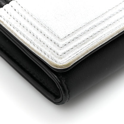 Chanel Metallic Goatskin Boy Wallet On Removable Chain WOC Black Silver 13 of 19