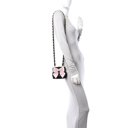 Chanel Patent Crumpled Lambskin Quilted Clutch With Chain Black Pink 2 of 10