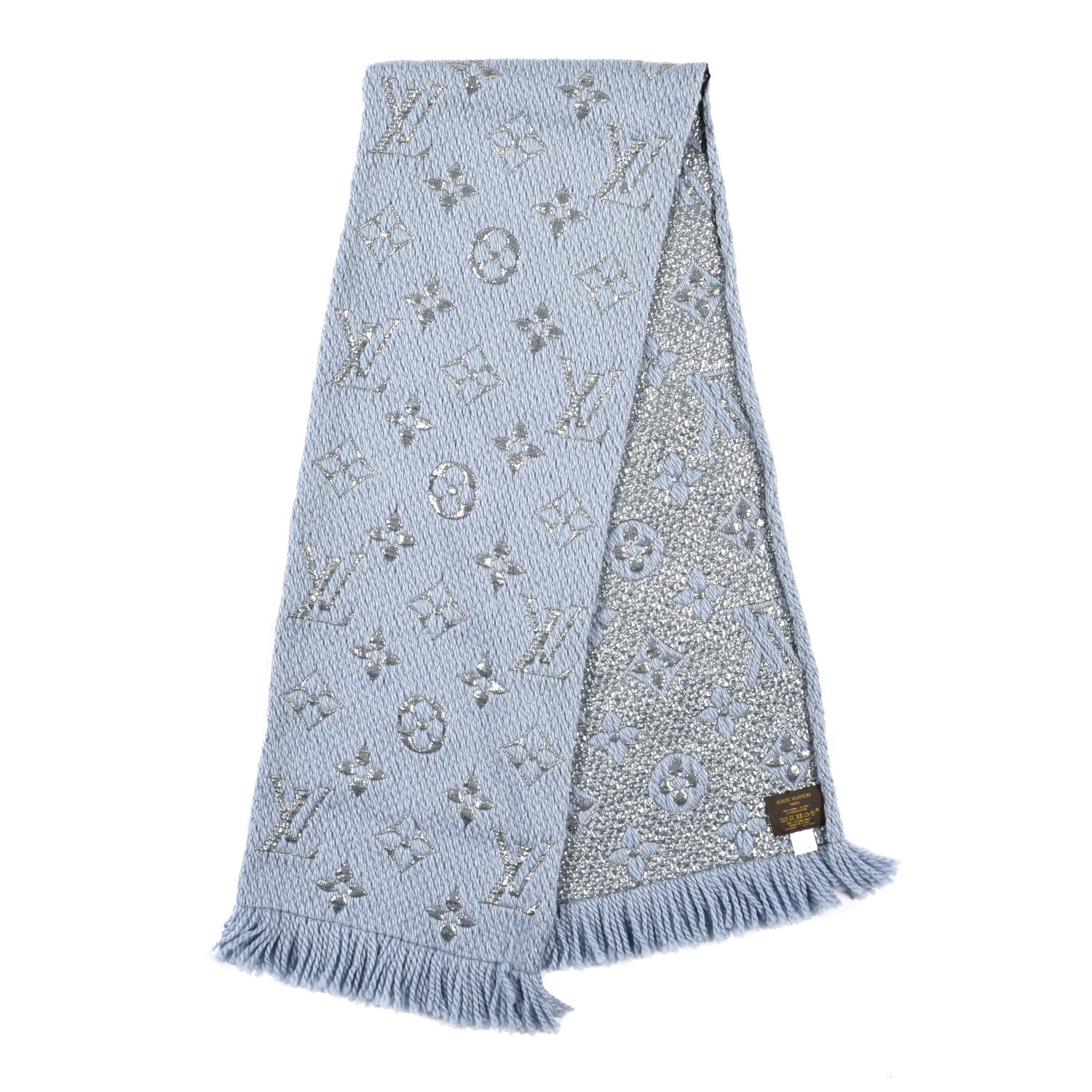 Louis Vuitton Wool Silk Logomania Shine Scarf Blue 2 of 4