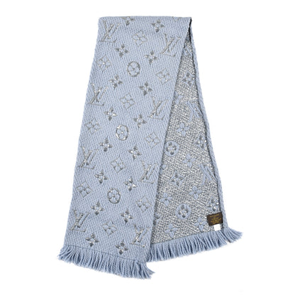 Louis Vuitton Wool Silk Logomania Shine Scarf Blue 2 of 4