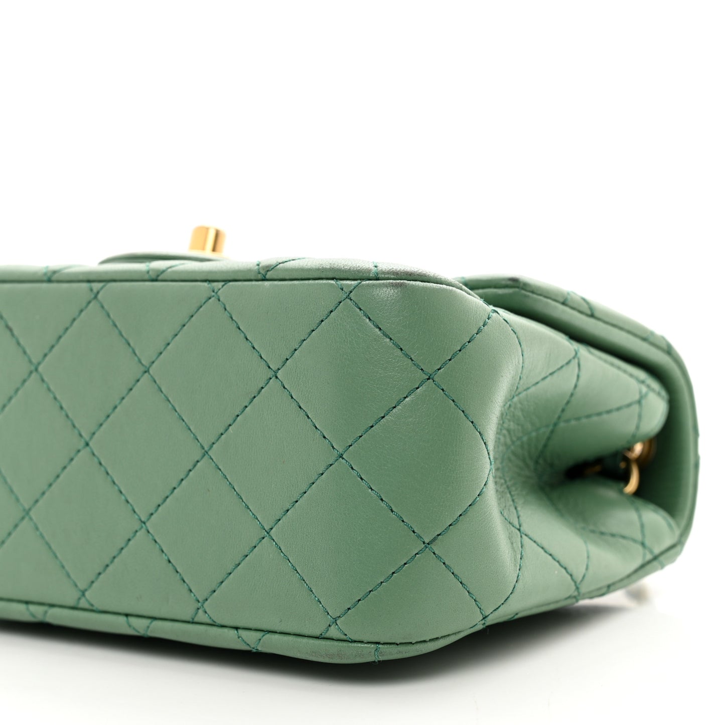 Lambskin Quilted Mini Pearl Crush Flap Dark Green