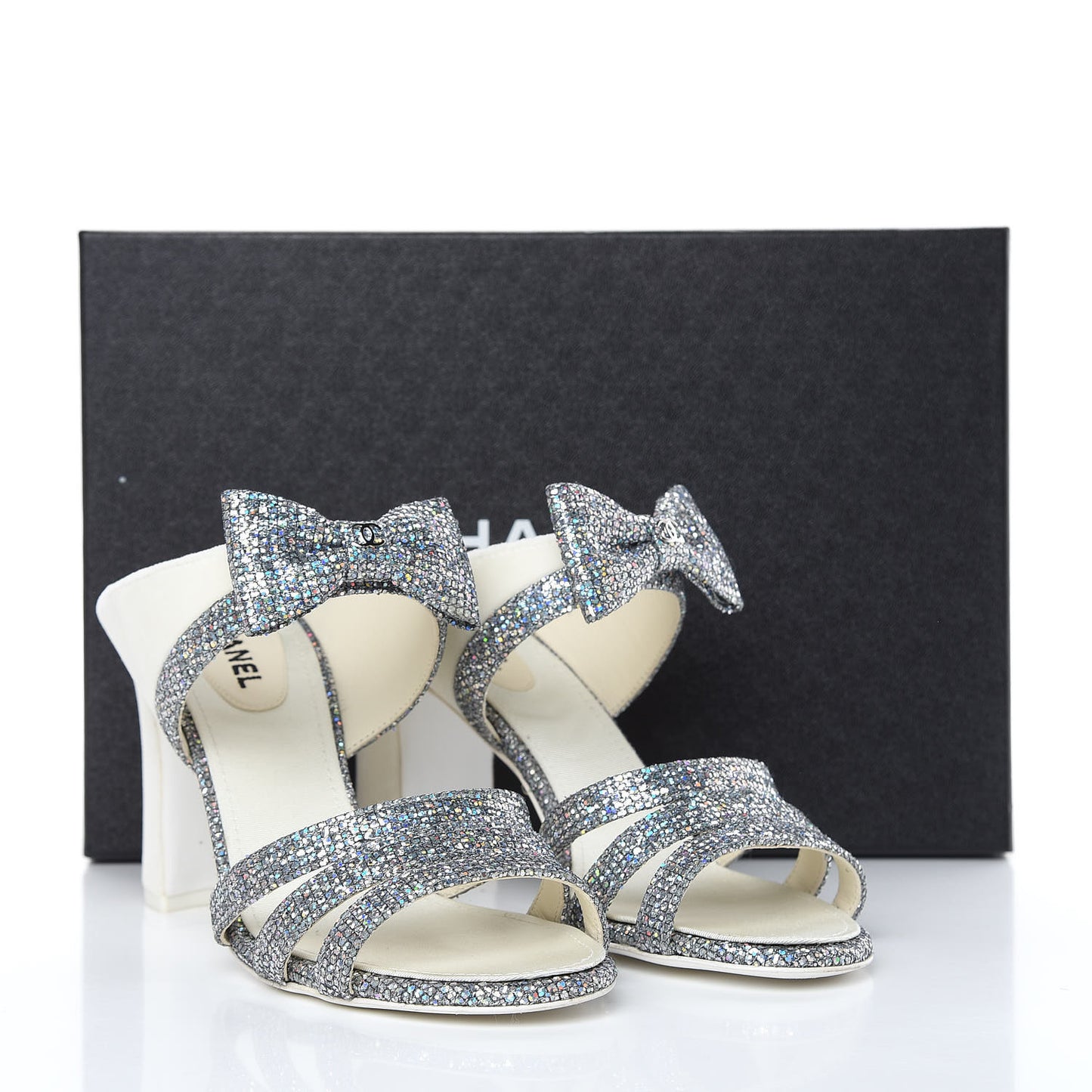 Metallic Fabric Velvet Bow Mules 39 Silver Ivory