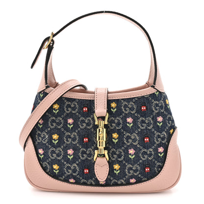 Gucci New Denim GG Monogram Calfskin Love Parade Mini Jackie 1961 Hobo Light Pink 1 of 10