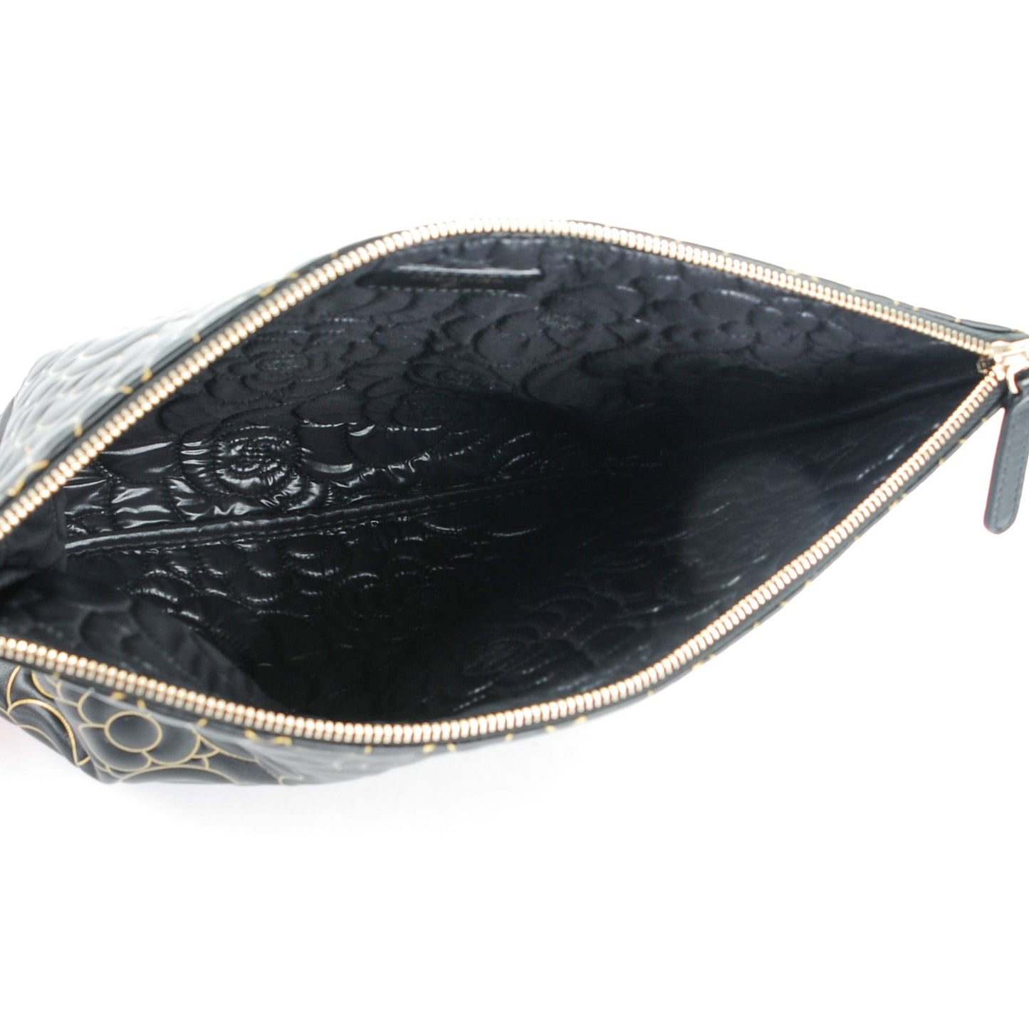 Lambskin Camellia Embossed Medium Cosmetic Case Black Gold