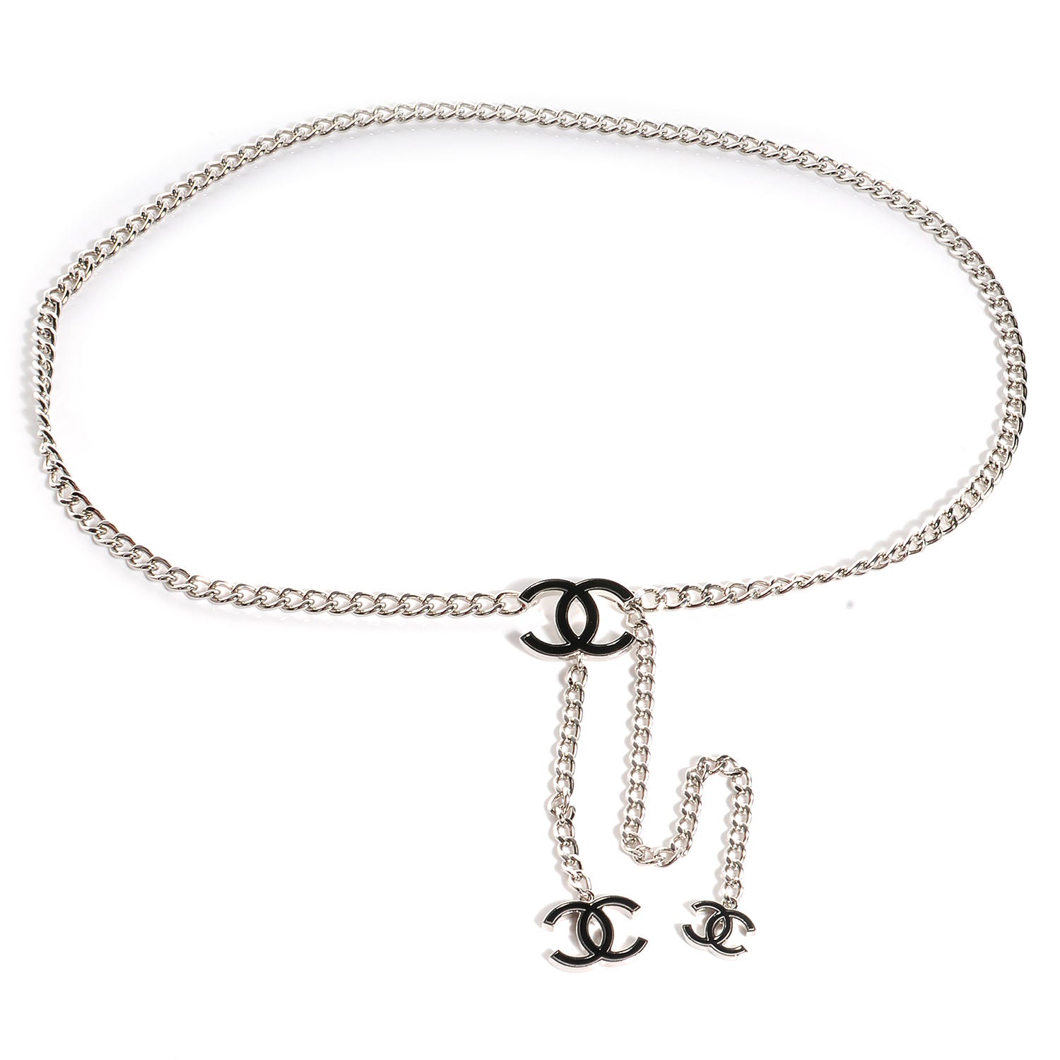 Chanel Enamel CC Chain Logo Belt Silver Black 1 of 5