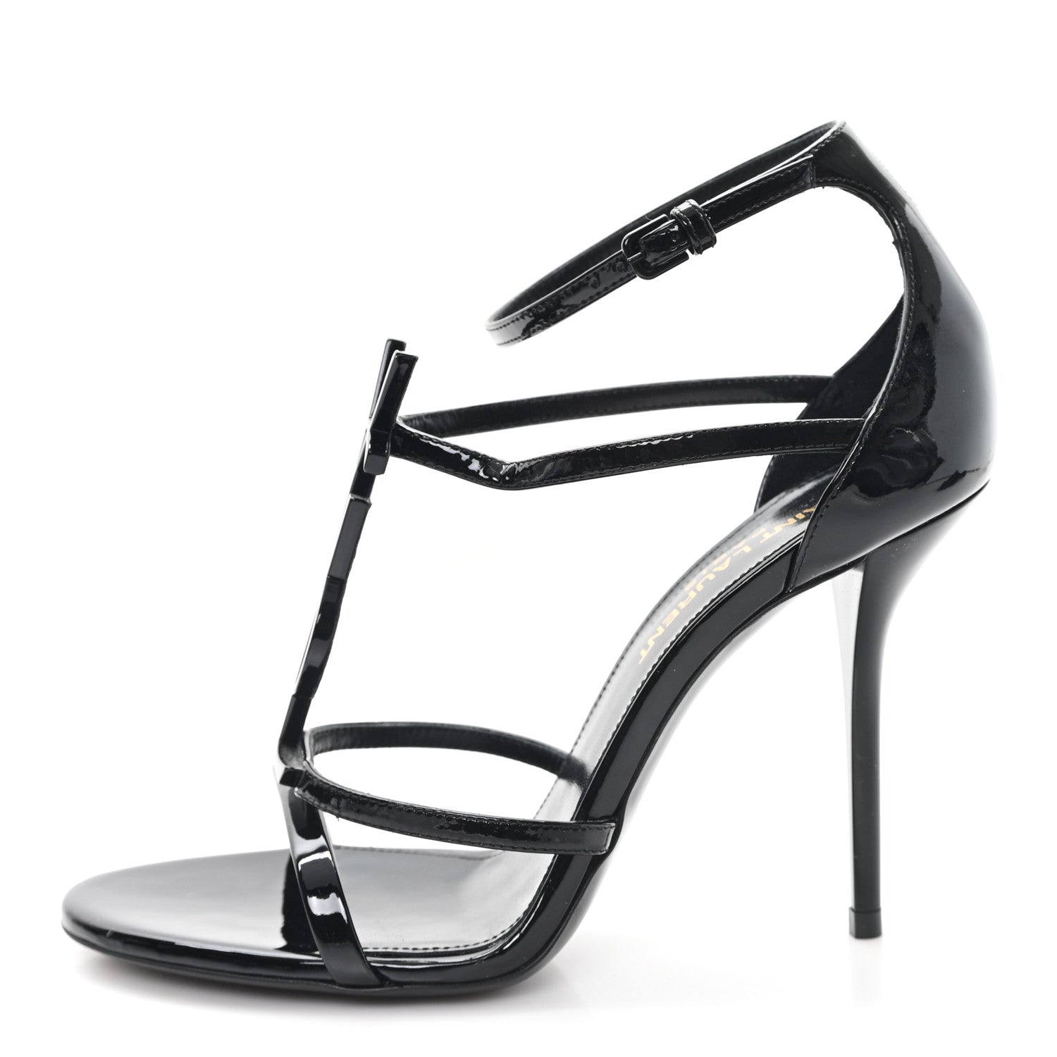Saint Laurent Patent Cassandra 100 Ankle Strap Sandals 36 Black 1 of 9