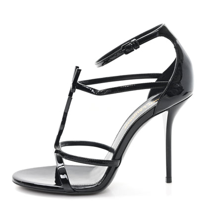 Saint Laurent Patent Cassandra 100 Ankle Strap Sandals 36 Black 1 of 9