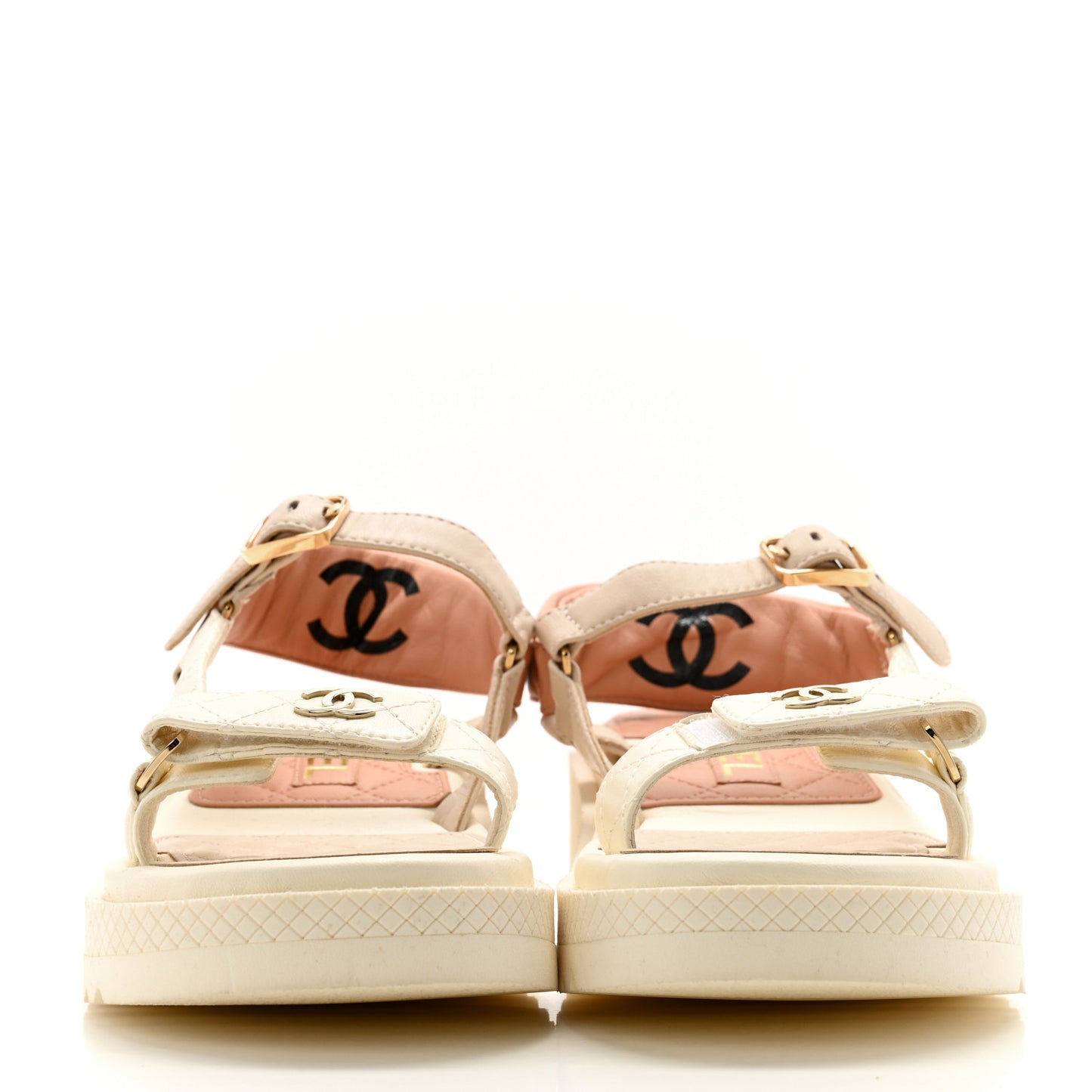 Lambskin Logo Platform Sandals 37 Beige Ivory White