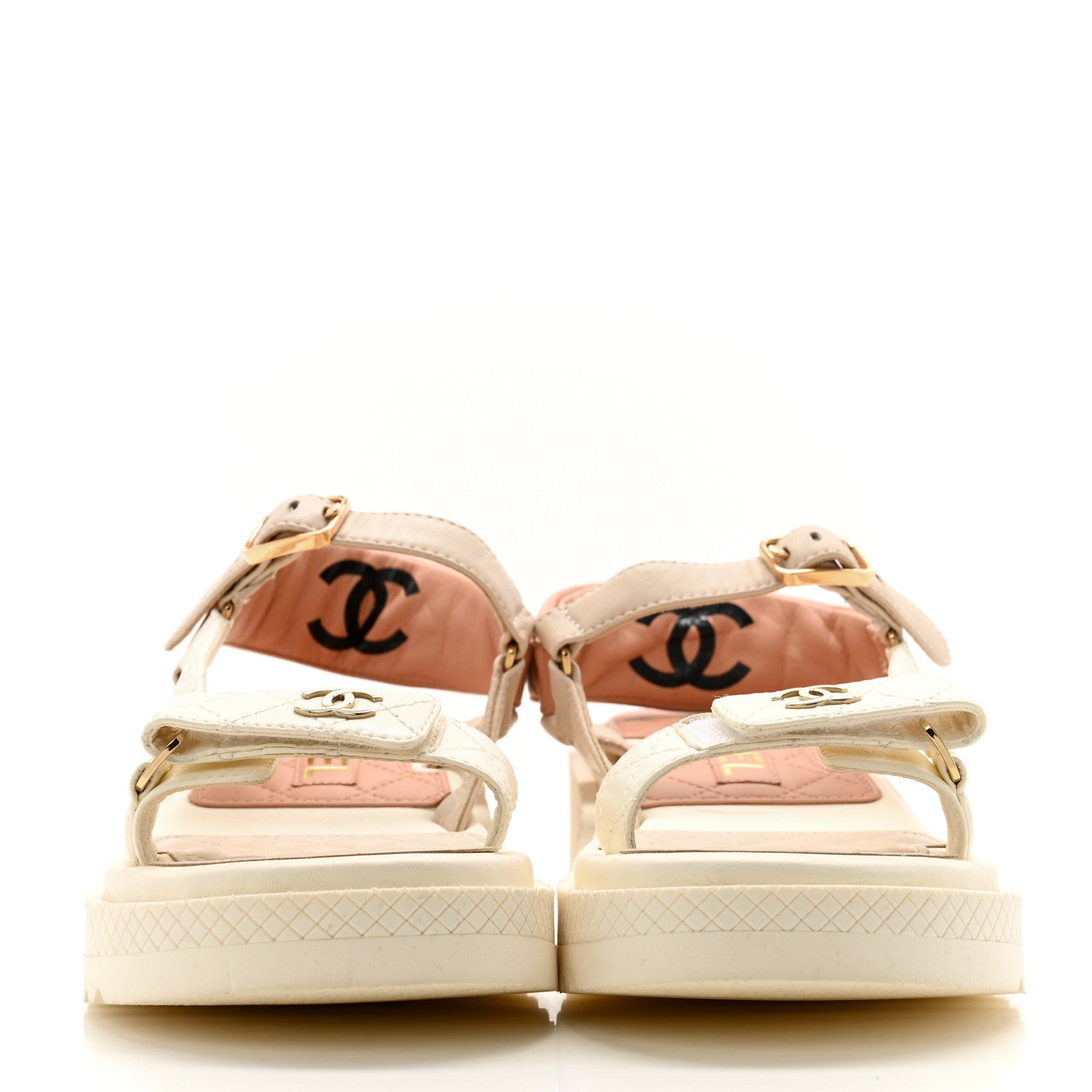 Chanel Lambskin Logo Platform Sandals 37 Beige Ivory White 2 of 9
