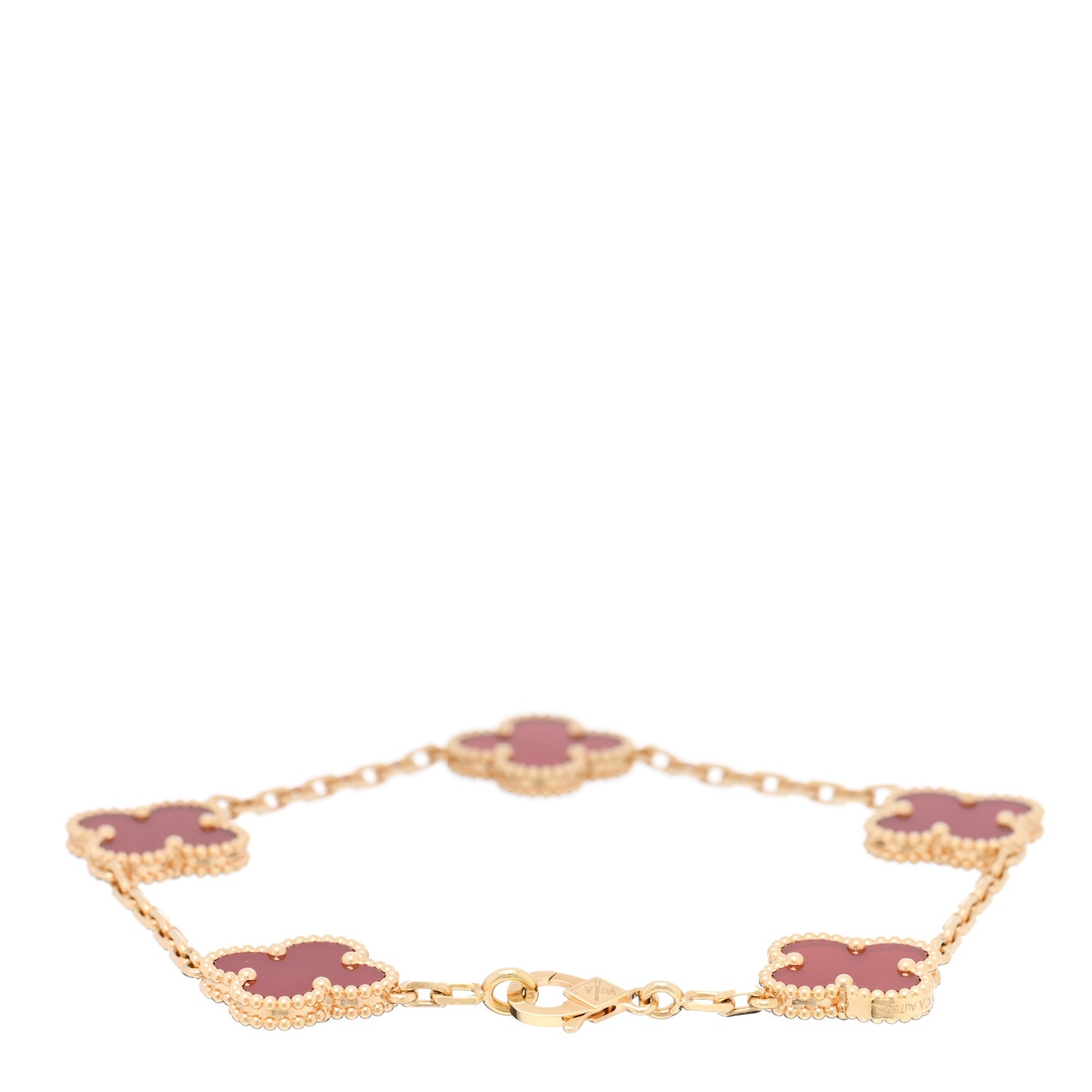 18K Yellow Gold Carnelian 5 Motifs Vintage Alhambra Bracelet