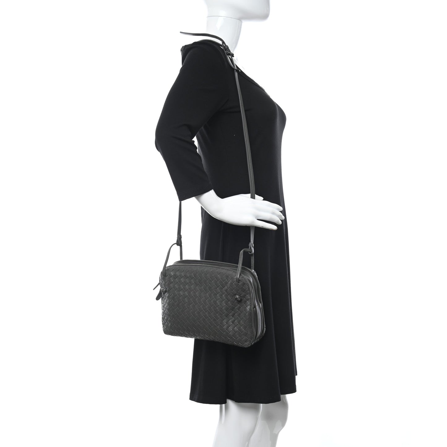 Nappa Intrecciato Crossbody Messenger Light Grey