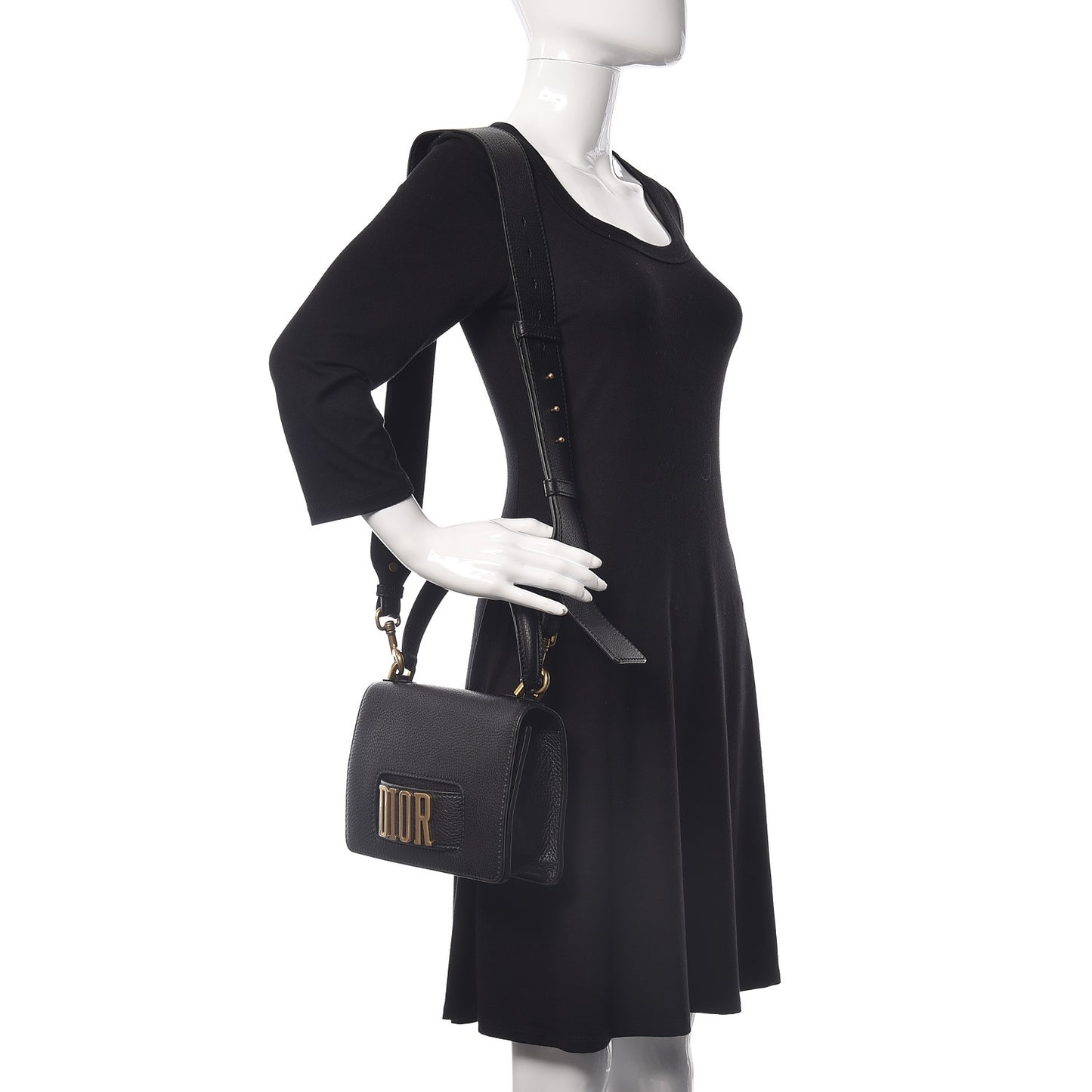Grained Calfskin Dio(r)evolution Top Handle Flap Bag Black