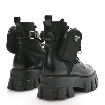 Prada Spazzolato Rois Nylon Metal Triangle Logo Monolith Pouch Pocket 55mm Boots 37 Black 9 of 16