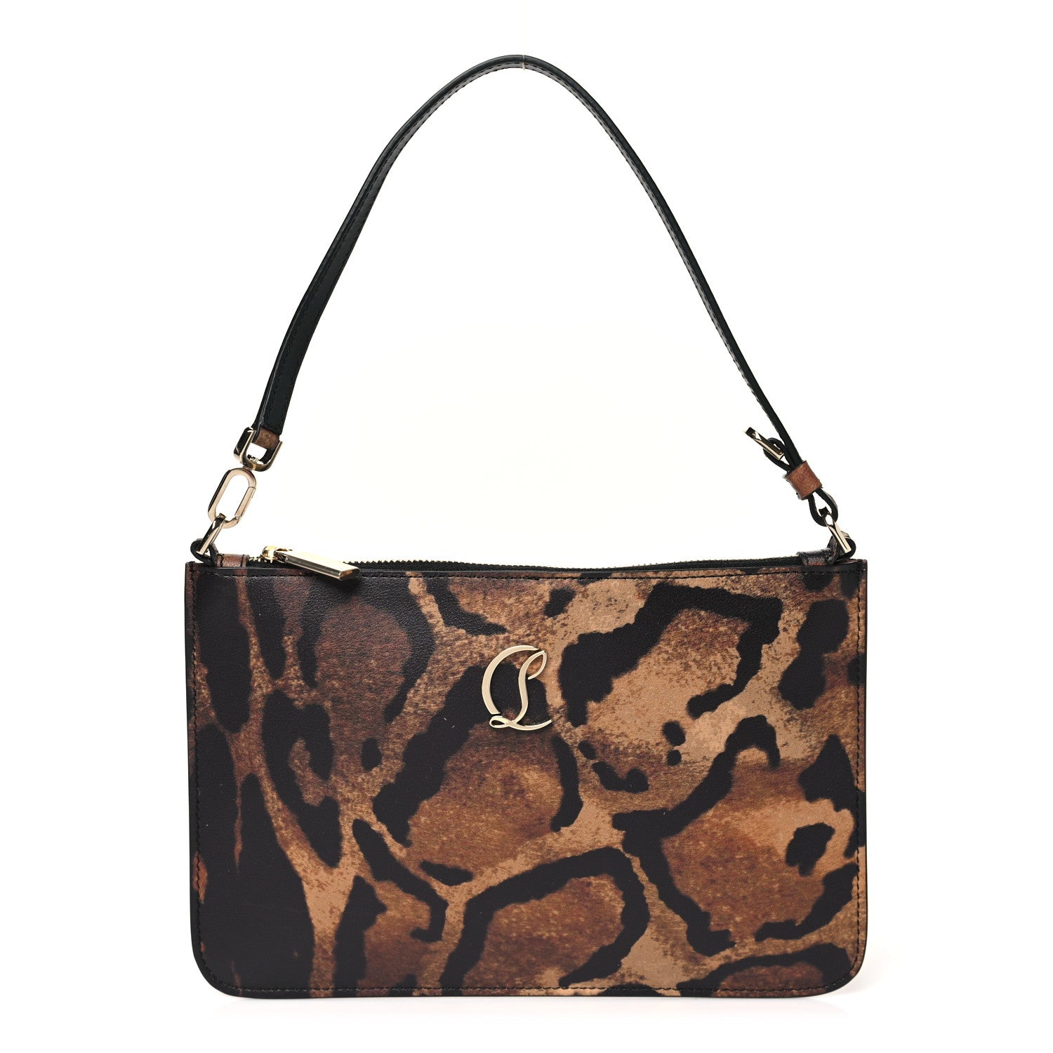Christian Louboutin Calfskin Leopard Print Loubi54 Pouch Brown Gold 1 of 9