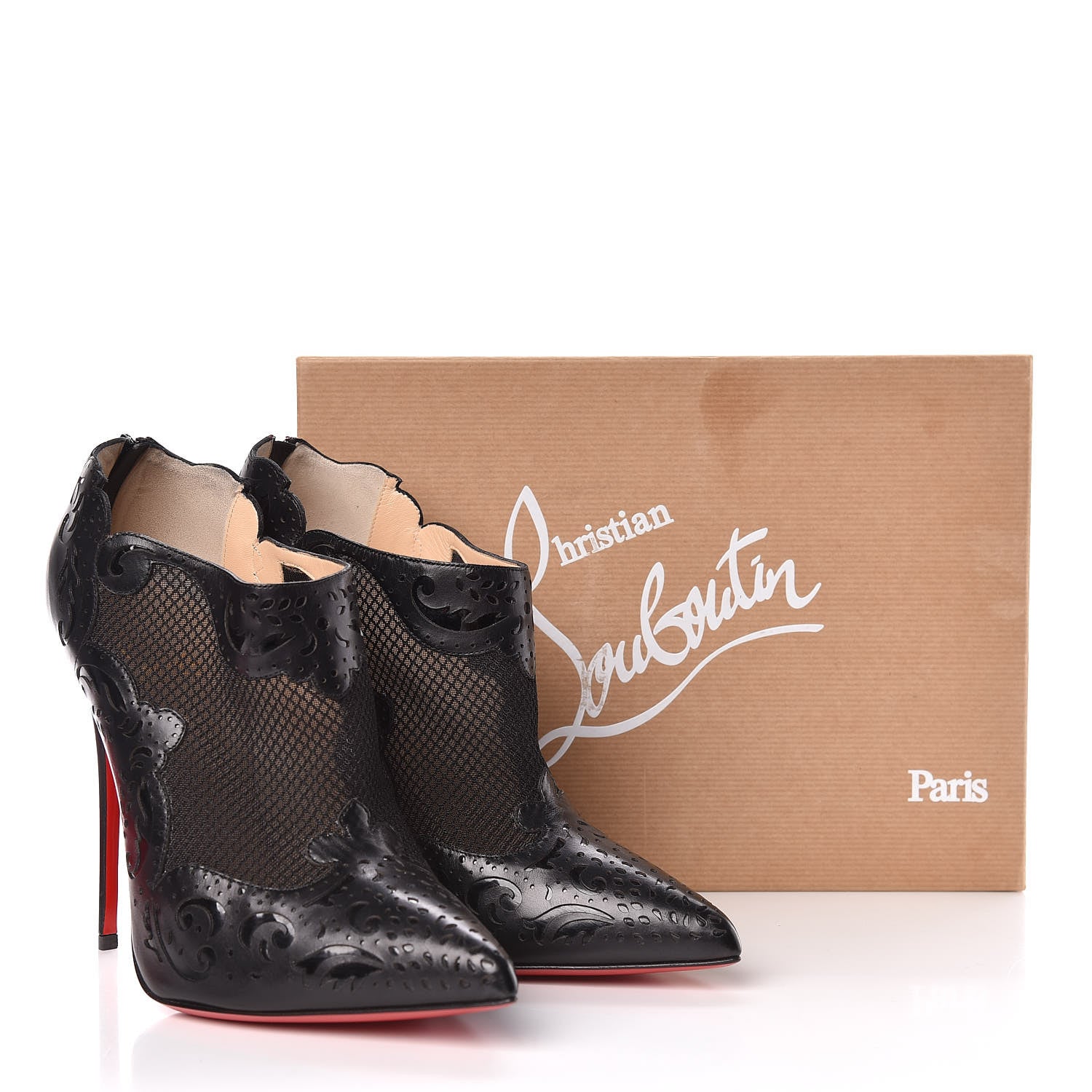 Christian Louboutin Calfskin Mesh Lasercut Mandolina 120 Booties 40.5 Black 8 of 8