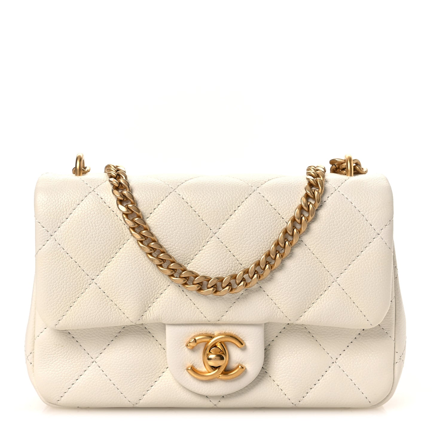 Caviar Quilted Mini Sweetheart Rectangular Flap White