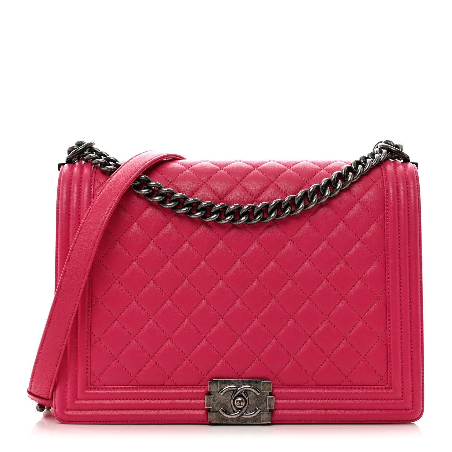 Lambskin Quilted Large Boy Flap Pink