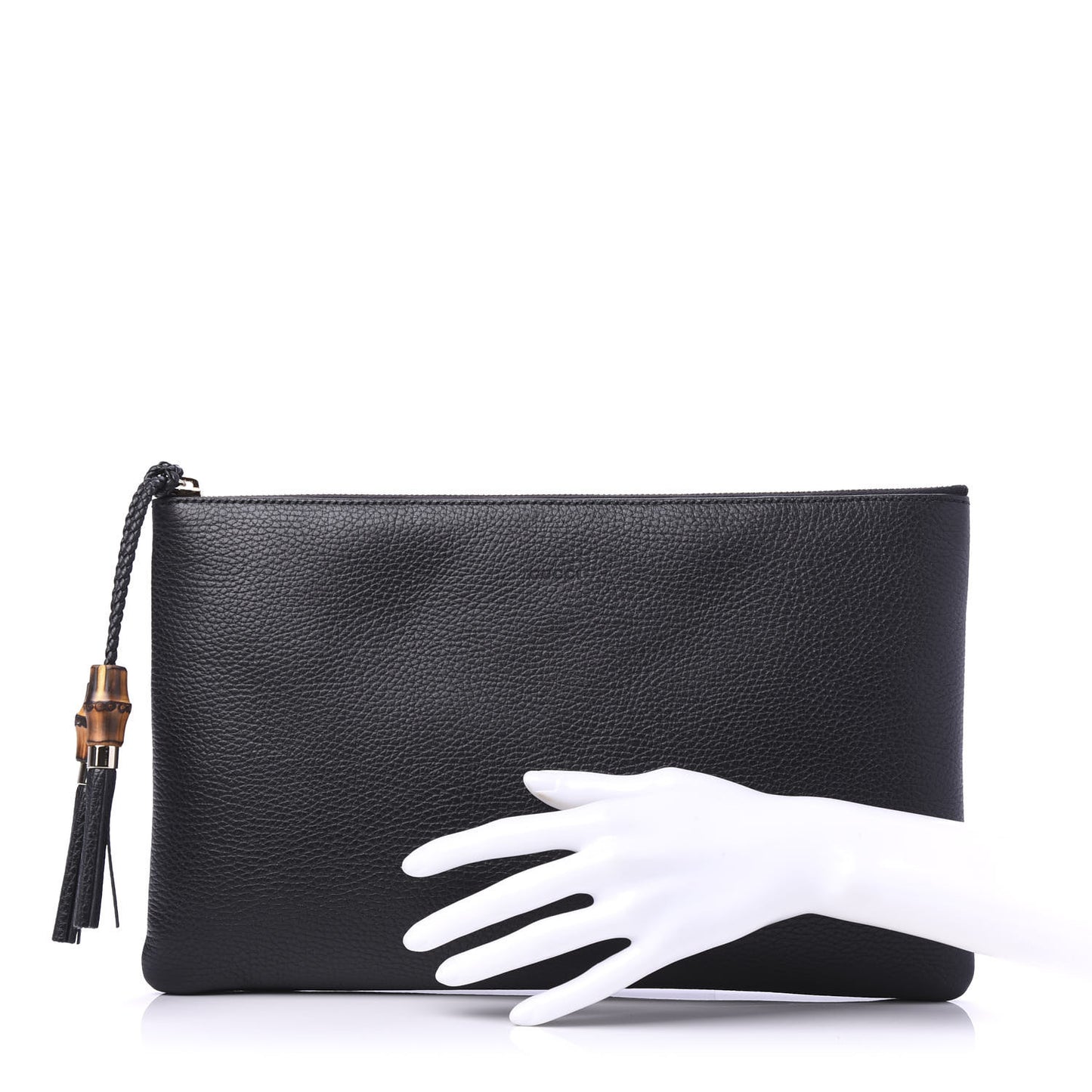 Pebbled Calfskin Large Bamboo Clutch Black