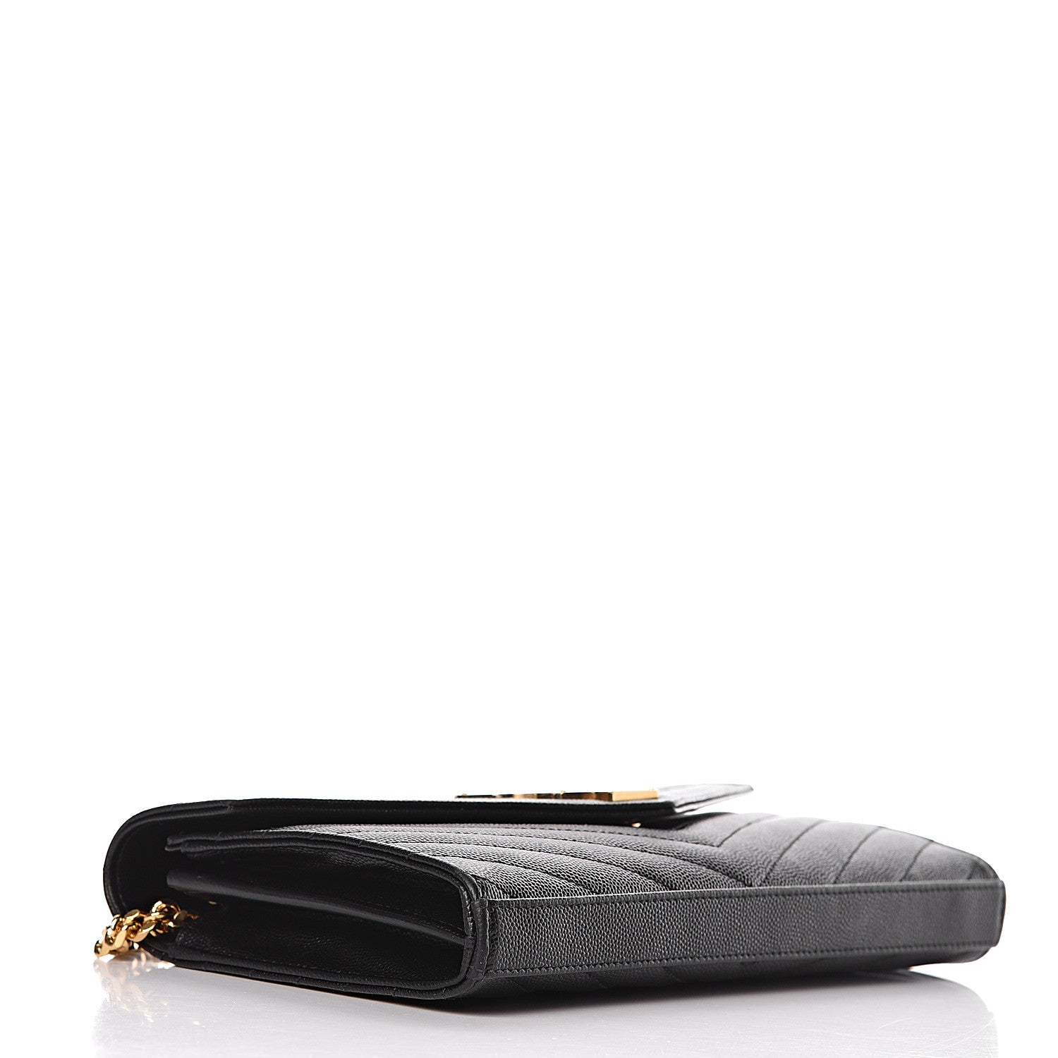 Saint Laurent Grain De Poudre Matelasse Chevron Monogram Chain Wallet Black 4 of 13