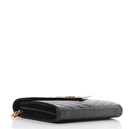 Saint Laurent Grain De Poudre Matelasse Chevron Monogram Chain Wallet Black 4 of 13
