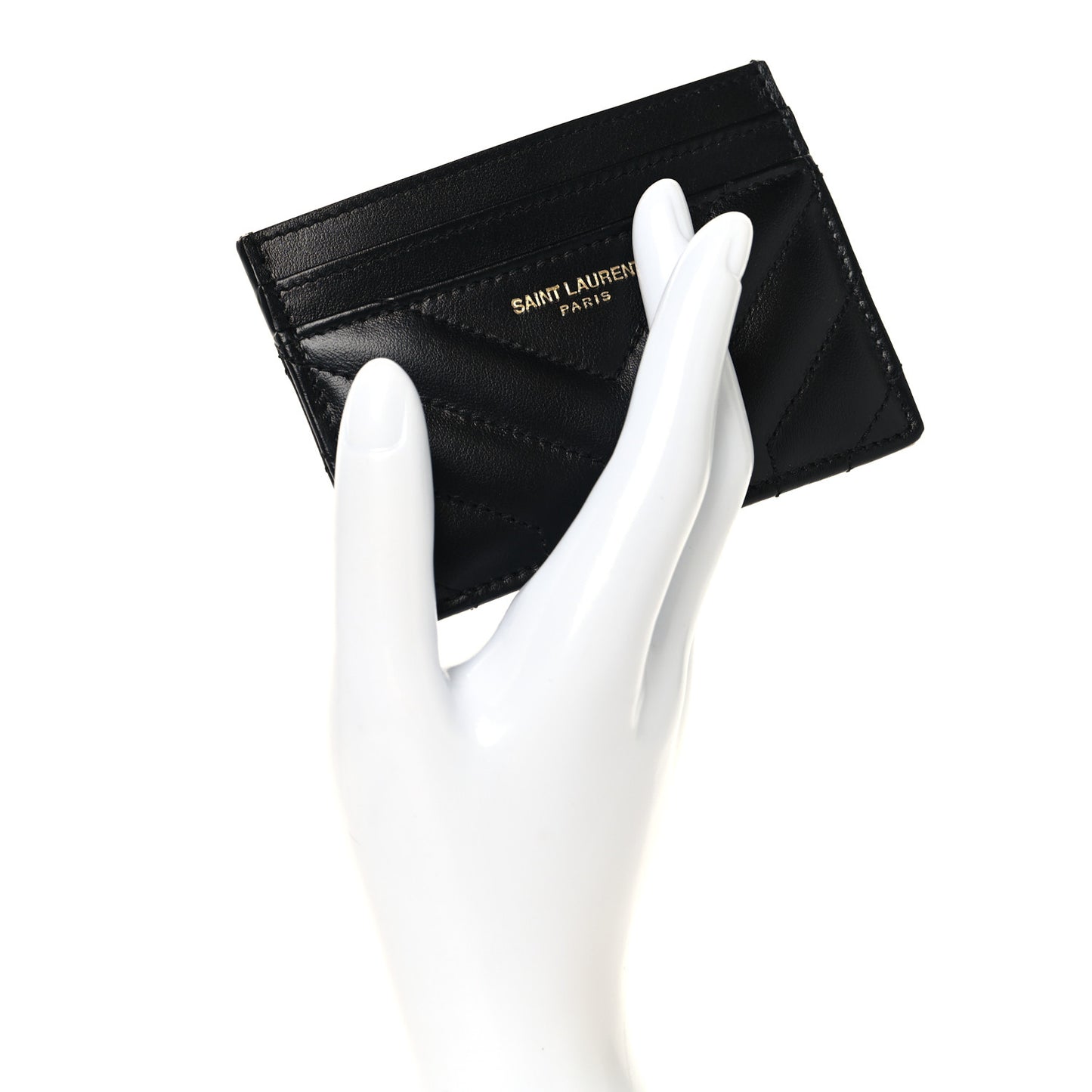 Calfskin Matelasse Chevron Joan Credit Card Case Black