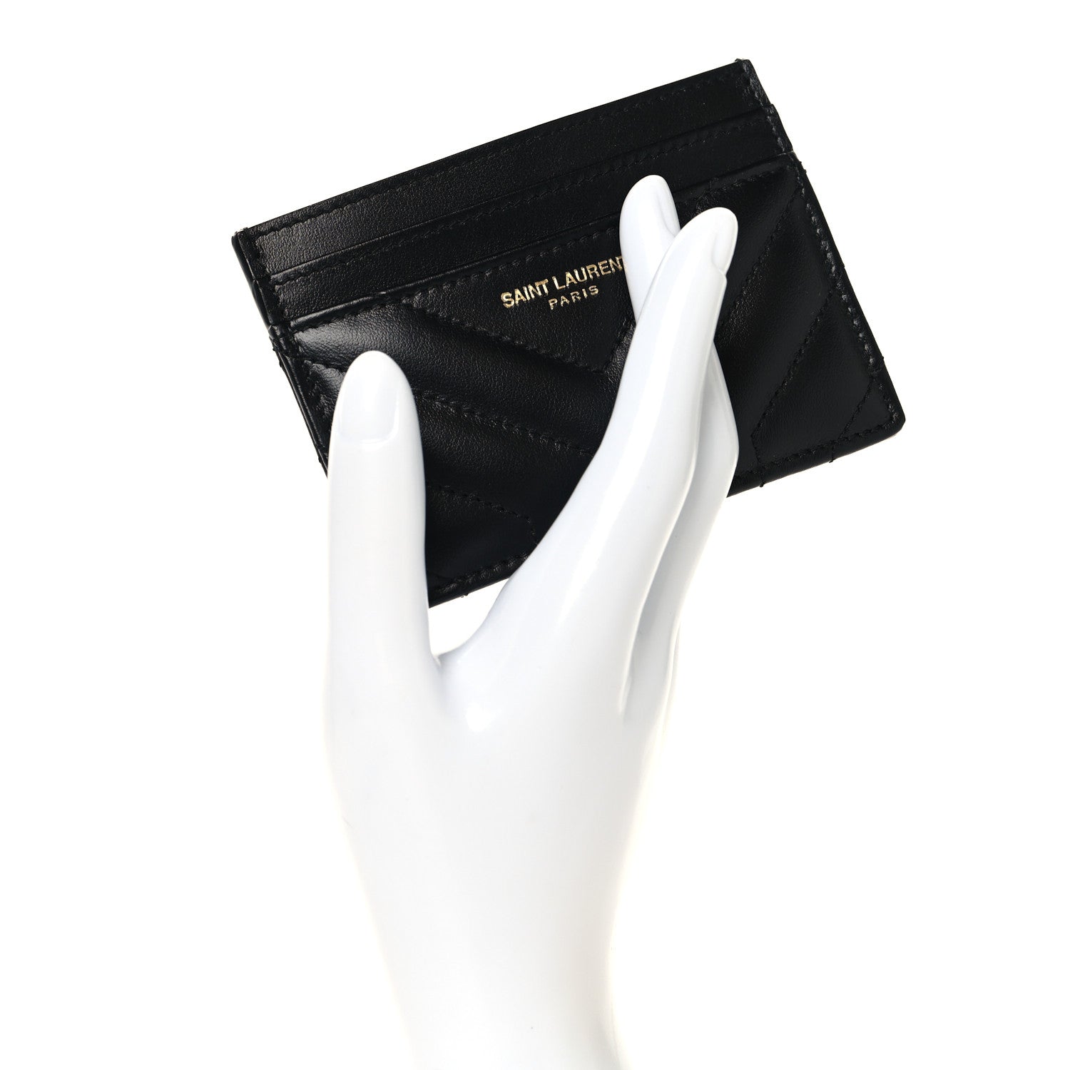 Saint Laurent Calfskin Matelasse Chevron Joan Credit Card Case Black 2 of 8