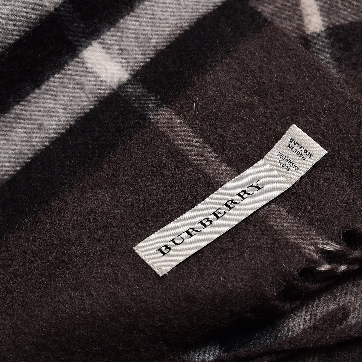 Cashmere Giant Check Fringe Scarf Dark Brown