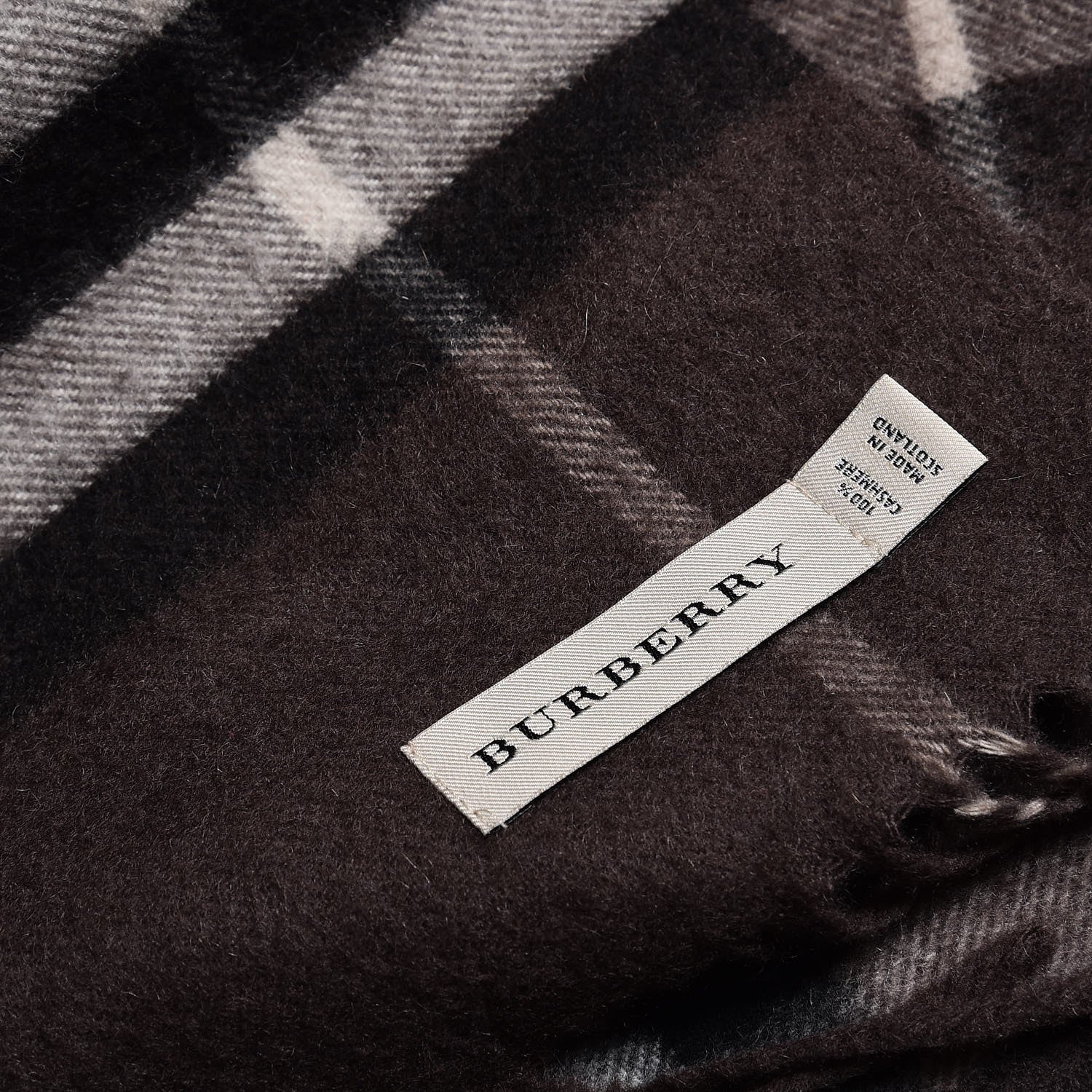 Burberry Cashmere Giant Check Fringe Scarf Dark Brown 7 of 7