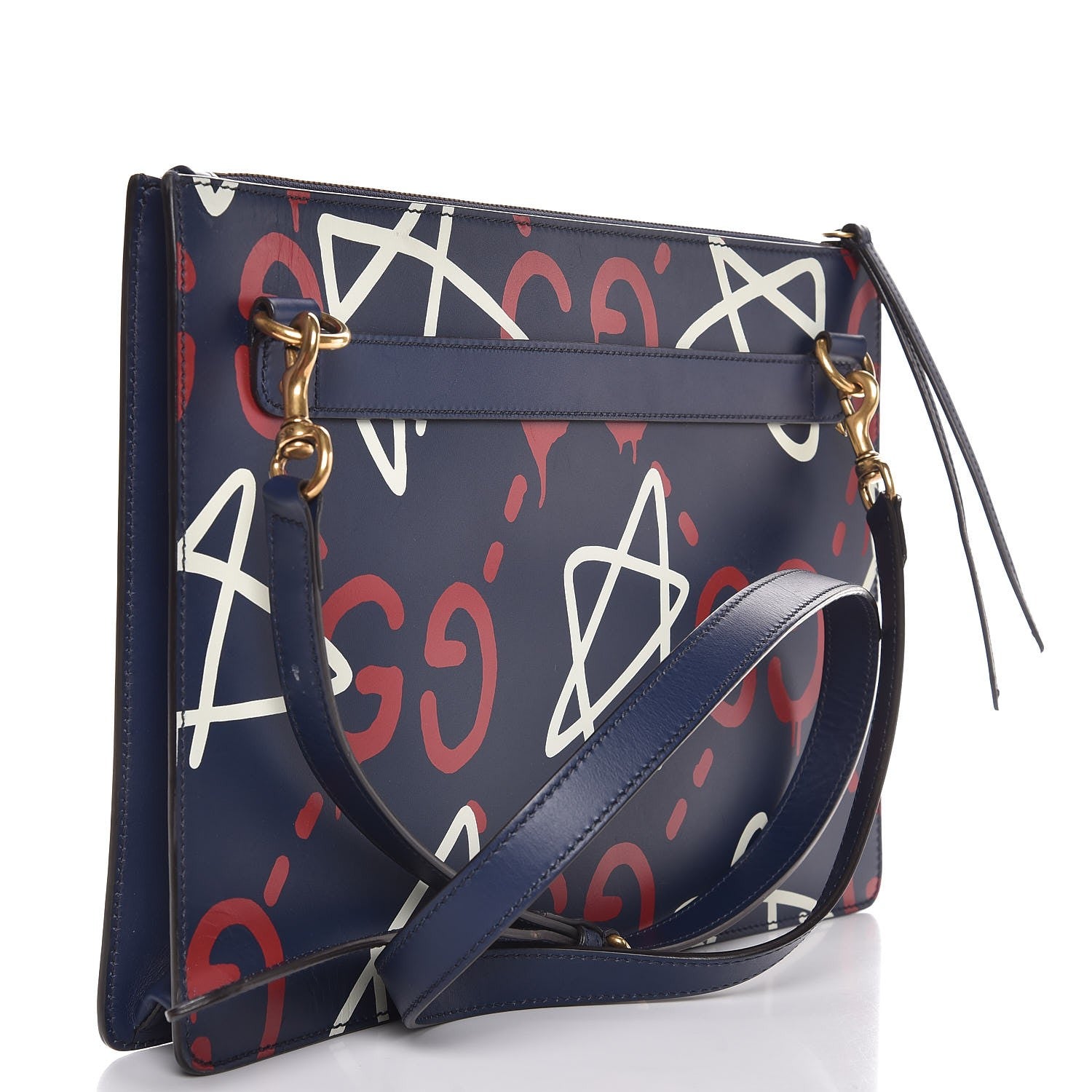 Gucci Calfskin GucciGhost Print GG Messenger Bag Blue Agata Hibiscus Red 3 of 8