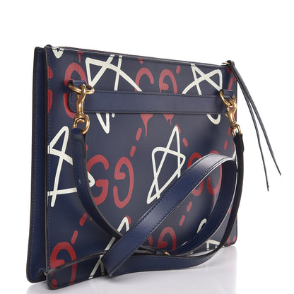 Gucci Calfskin GucciGhost Print GG Messenger Bag Blue Agata Hibiscus Red 3 of 8