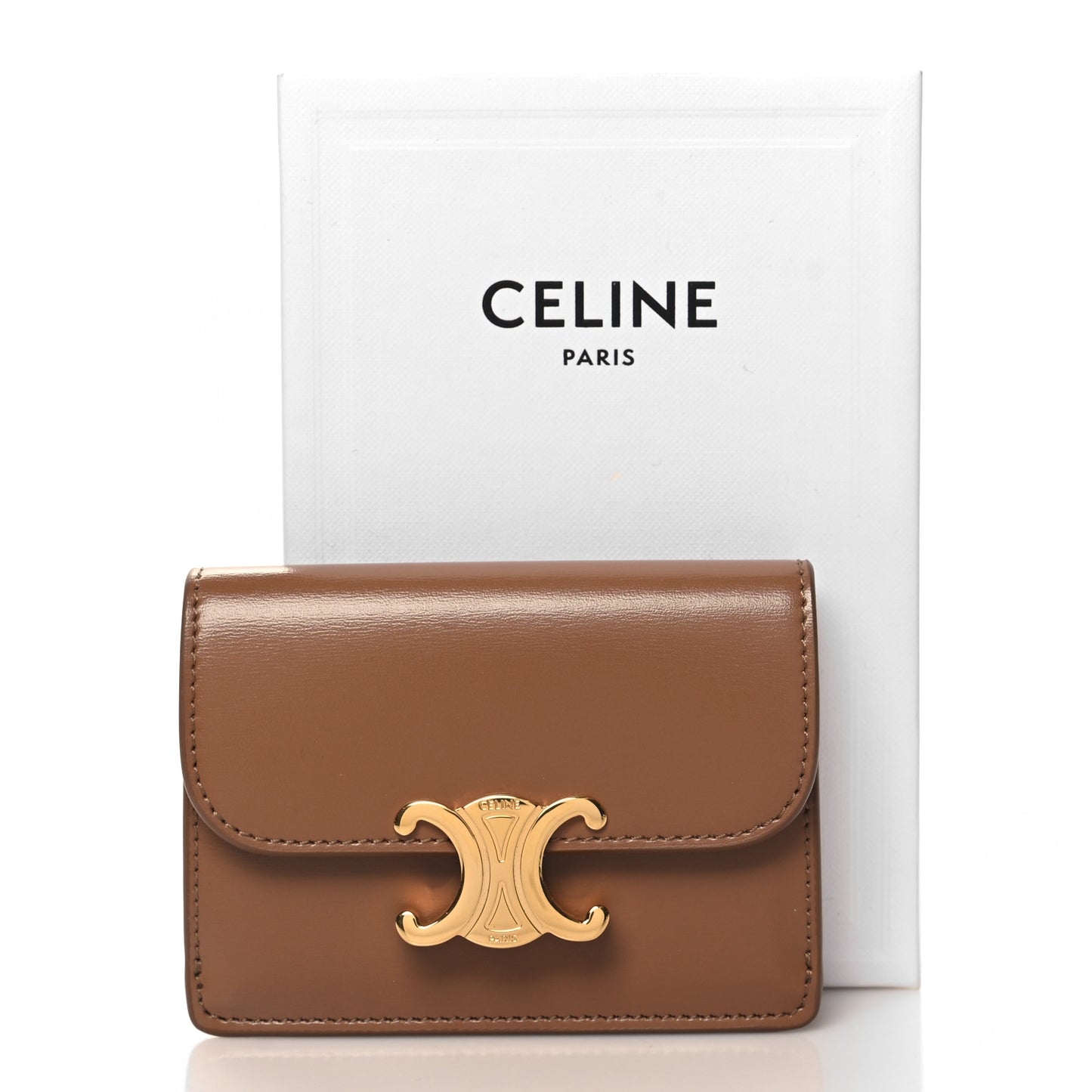 Shiny Calfskin Triomphe Flap Card Holder Bronze