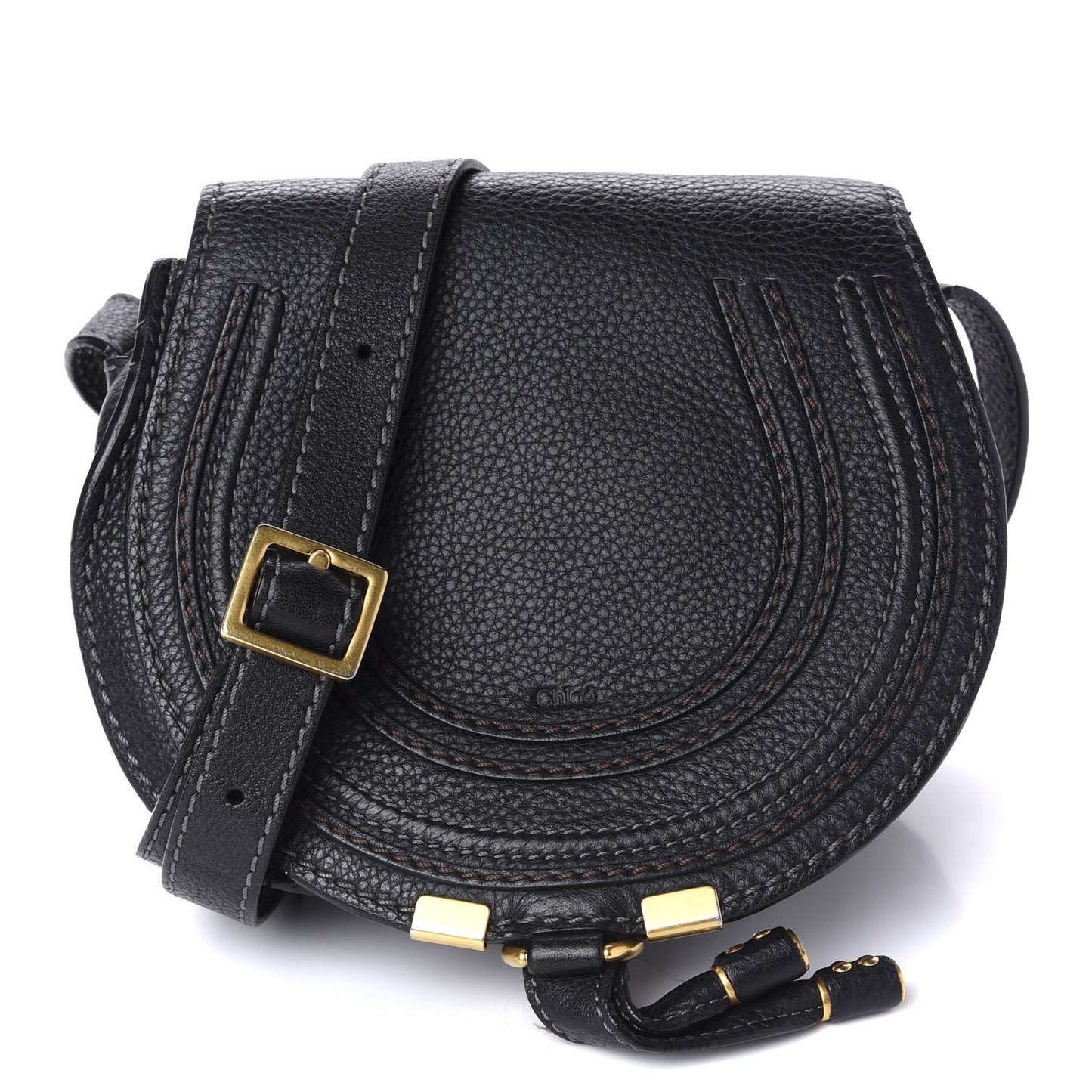 Calfskin Mini Marcie Round Crossbody Bag Black