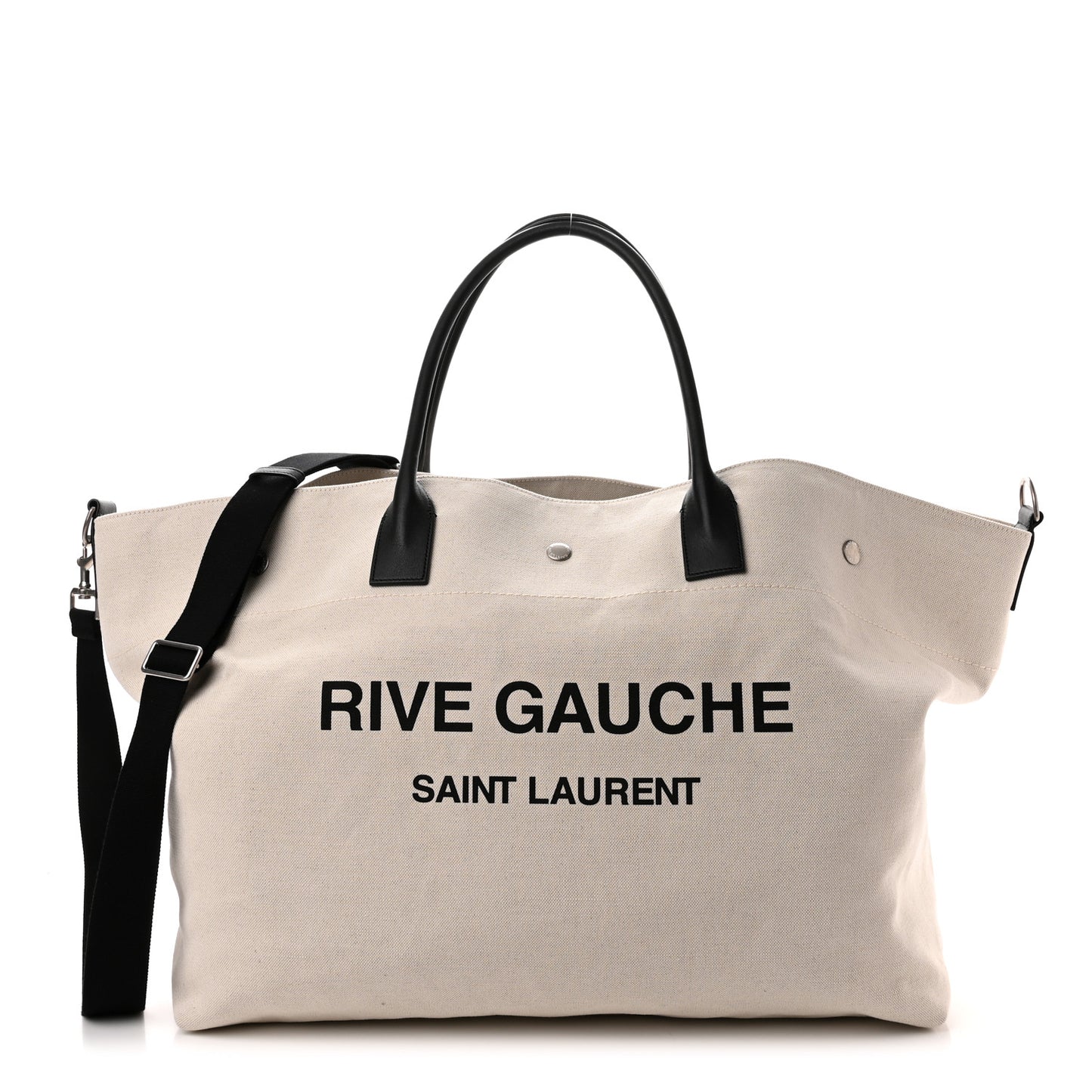 Linen Calfskin Rive Gauche Maxi Tote Grege et Noir