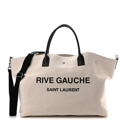 Saint Laurent Linen Calfskin Rive Gauche Maxi Tote Grege et Noir 1 of 9
