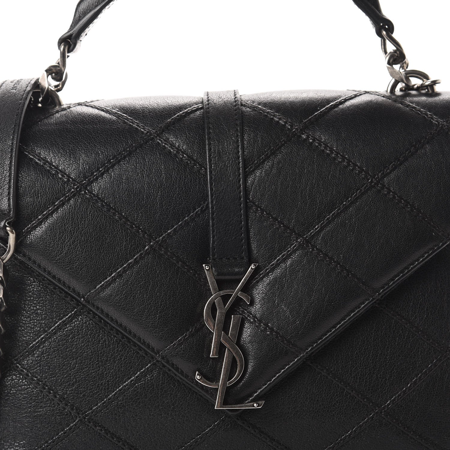 Saint Laurent Calfskin Matelasse Diamond Quilted Monogram Medium College Bag Black 15 of 16