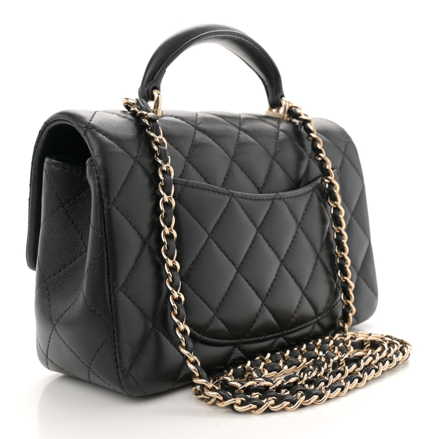 Chanel Lambskin Quilted Mini Top Handle Rectangular Flap Black 3 of 12
