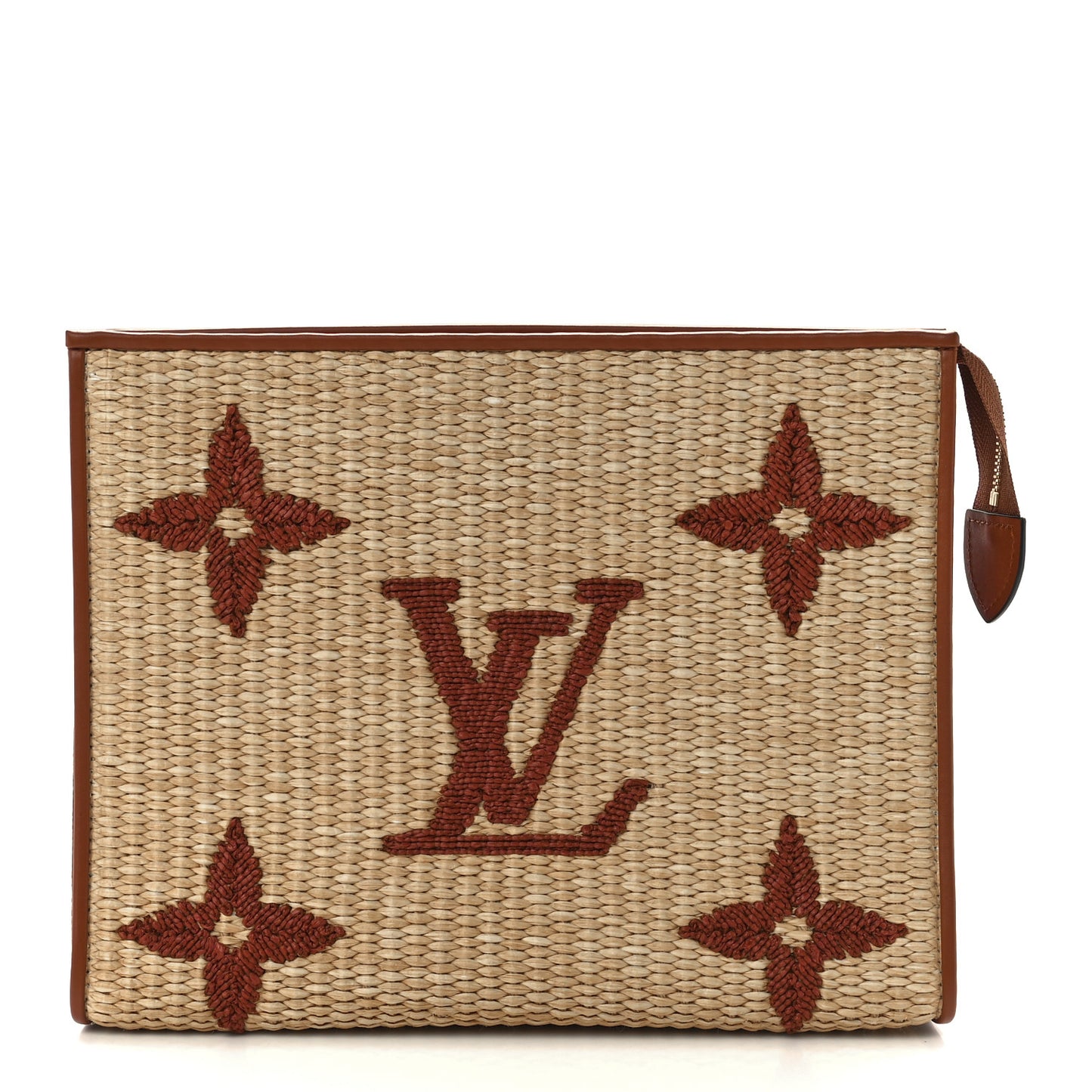 Raffia Monogram Giant Toiletry Pouch 26 Tan