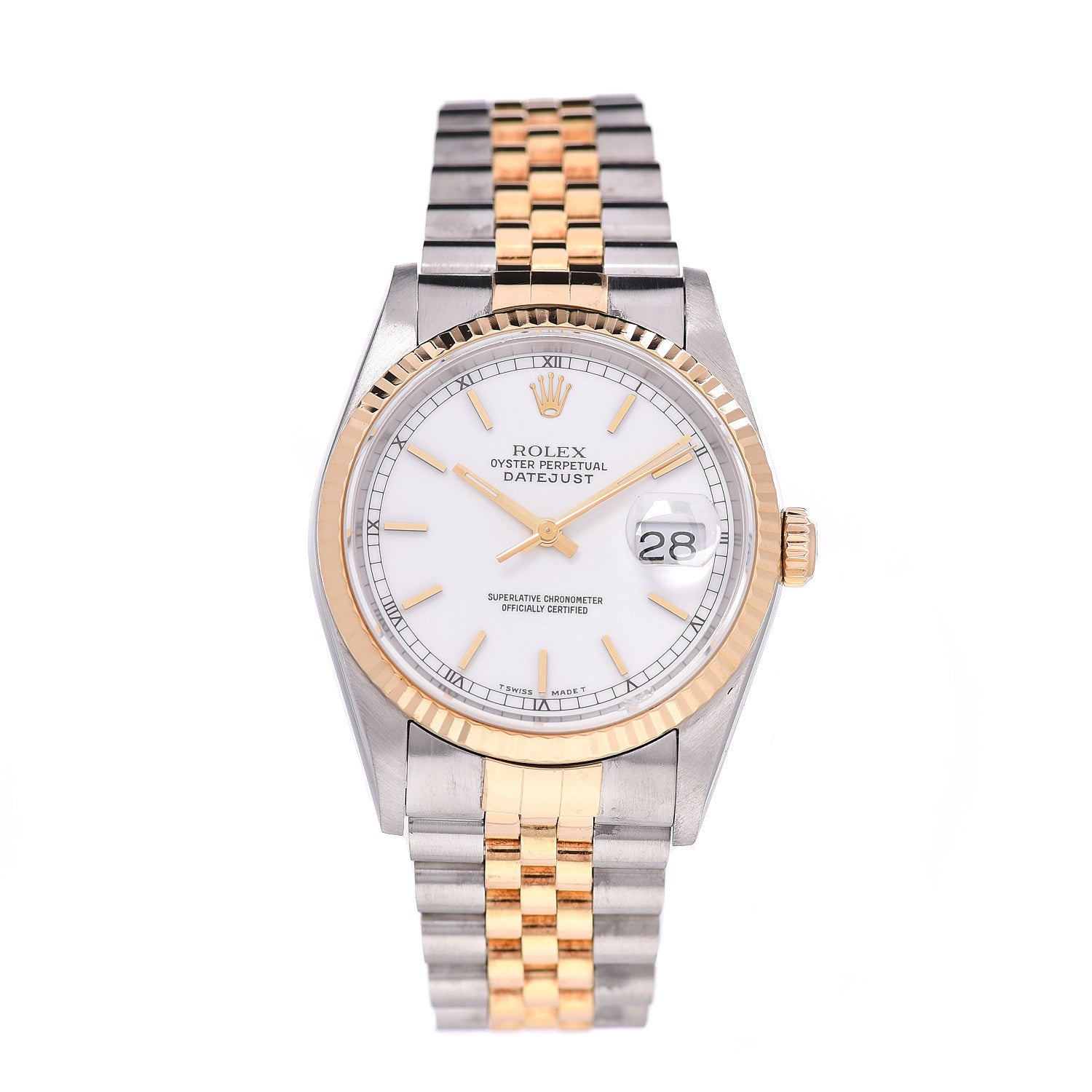 Rolex Stainless Steel 18K Yellow Gold 36mm Oyster Perpetual Datejust Watch White 16233 1 of 6