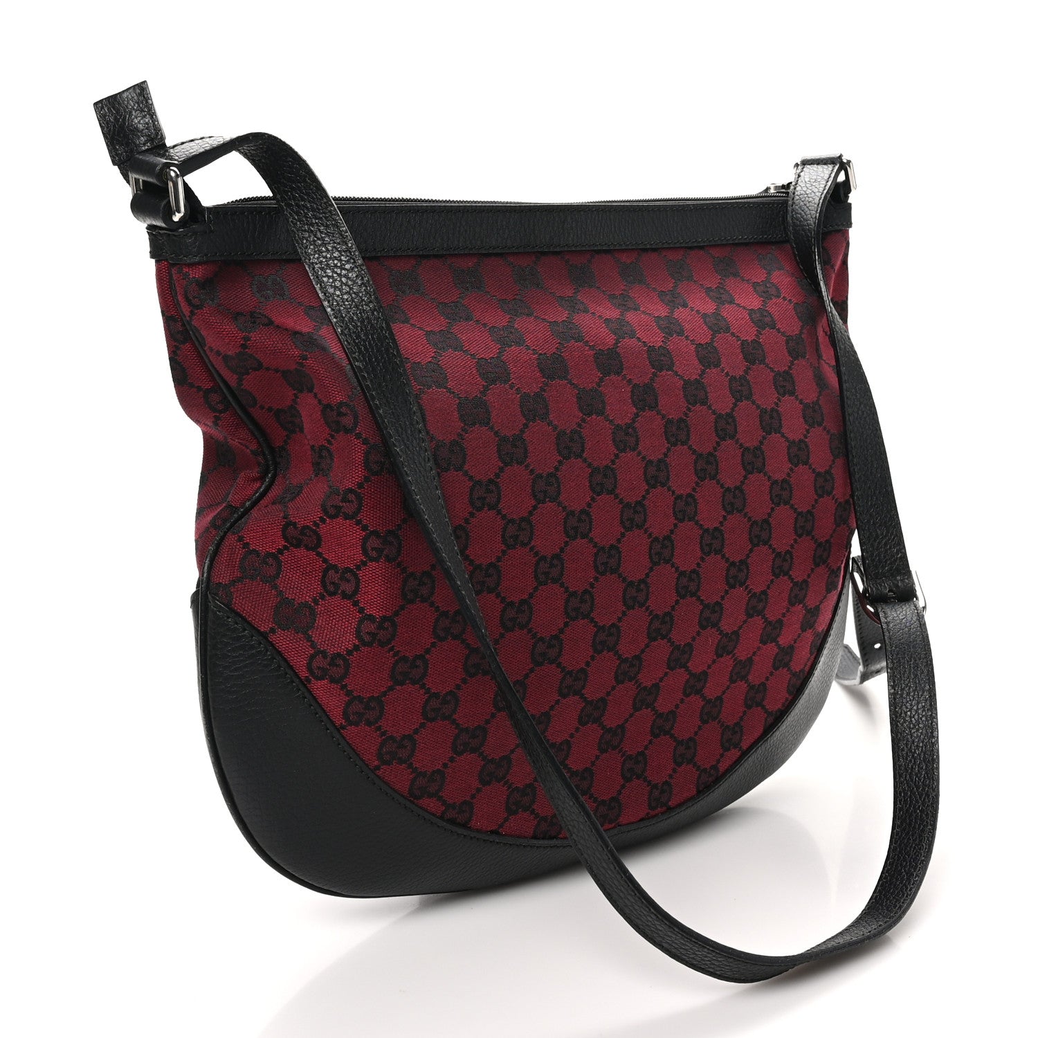 Gucci Denim Monogram Large Half Moon Hobo Red 3 of 10