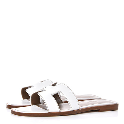 Hermes Box Calfskin Oran Sandals 36 White 3 of 9