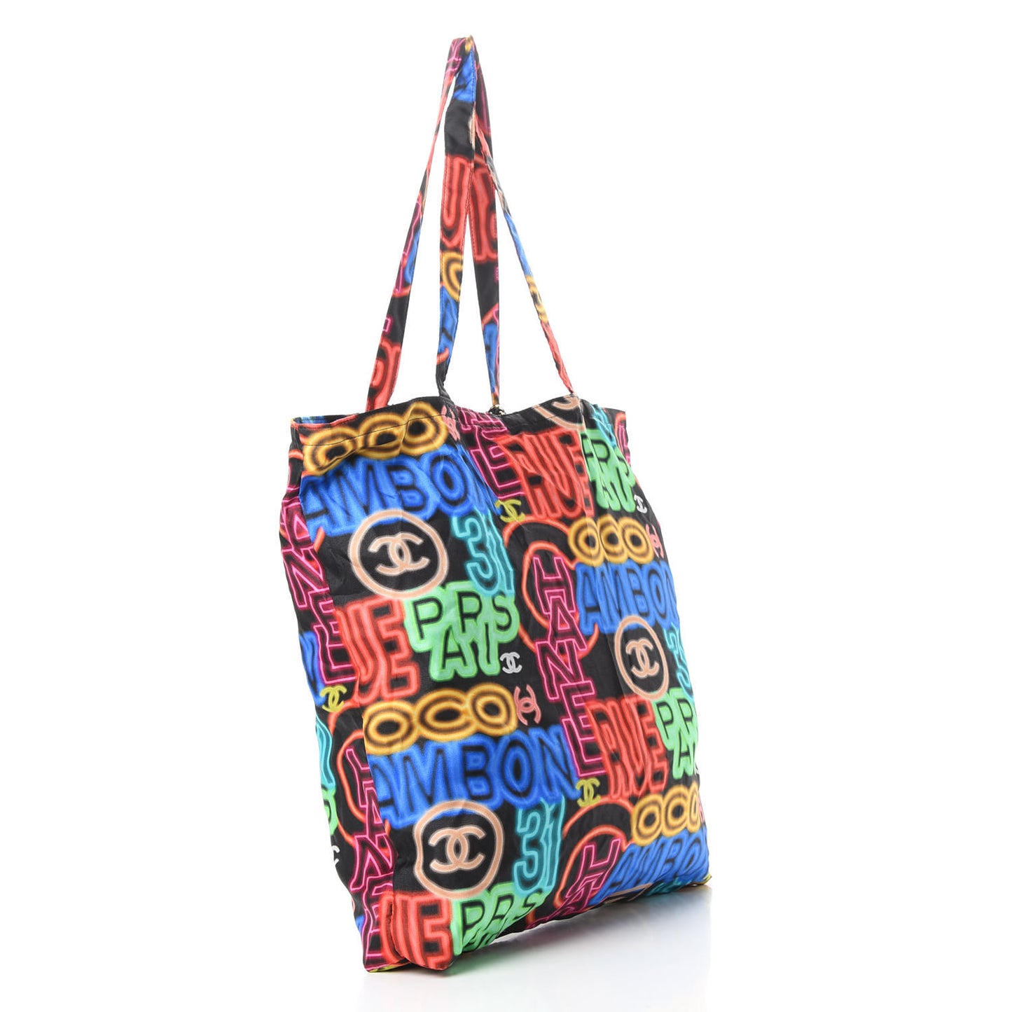 Caviar Fabric Quilted Foldable Tote With Chain Black Multicolor