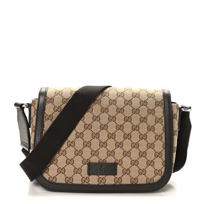 Gucci Monogram Flap Messenger Bag Beige Dark Brown 1 of 9