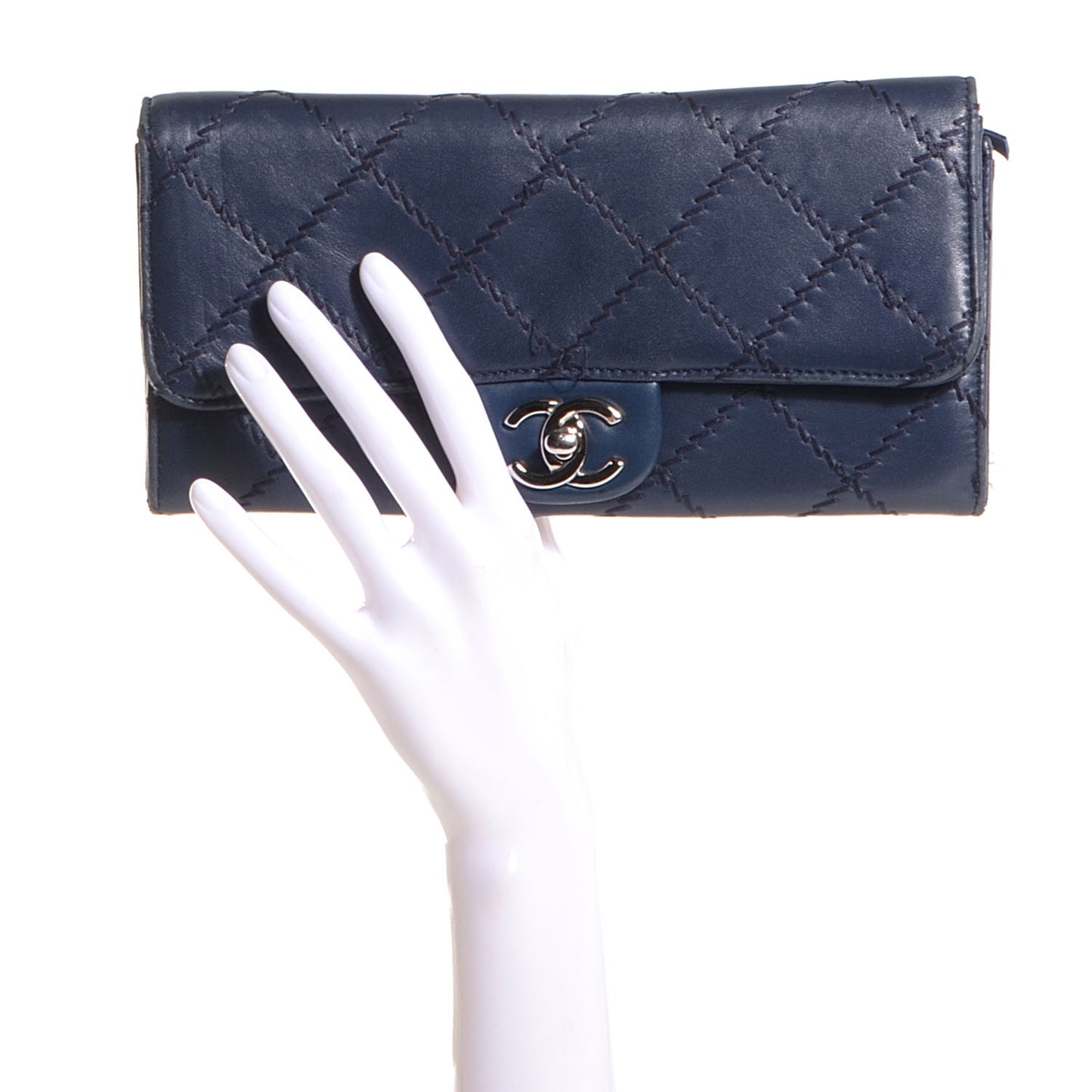 Calfskin Ultimate Stitch Clutch Flap Navy Blue