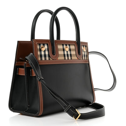 Burberry Calfskin Vintage Check Mini Two Handle Title Bag Black 3 of 9