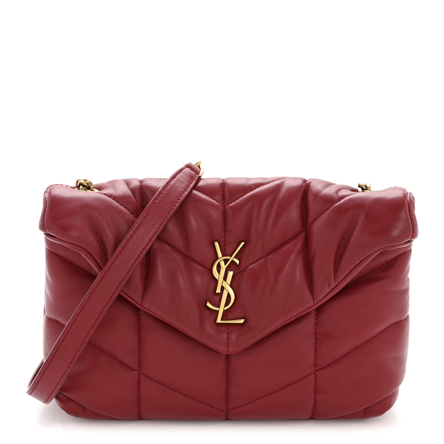 Saint Laurent Lambskin Quilted Toy Loulou Puffer Monogram Chain Satchel Red 1 of 15
