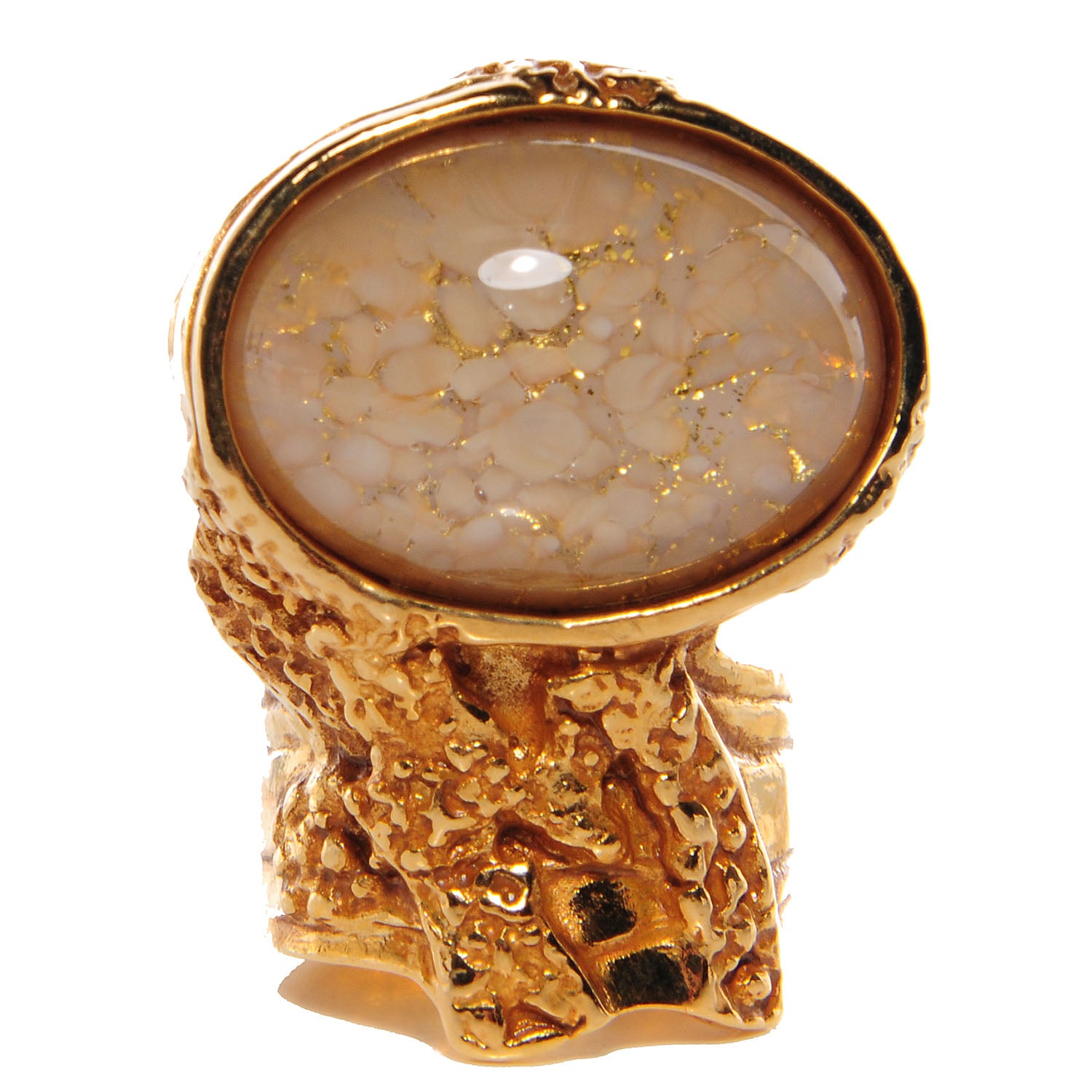 Saint Laurent Glass Cabochon Arty Ovale Ring 6 Gold Cream 1 of 4