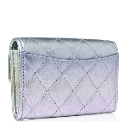 Chanel Gradient Metallic Calfskin Quilted Flap Card Holder Wallet Silver Blue Yellow Purple 3 of 9