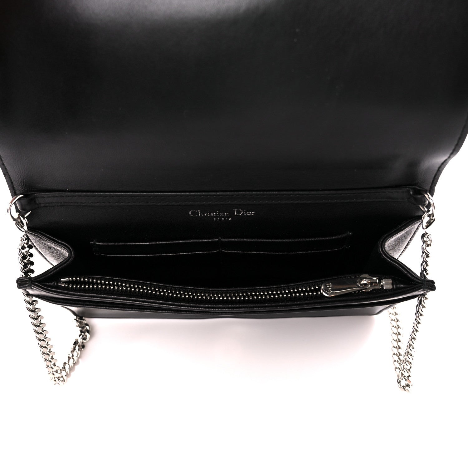 Christian Dior Calfskin Patch Embroidered Diorama Chain Wallet Black 5 of 13