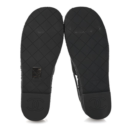 Chanel Canvas Strass CC Espadrille Slingback Sandals 39 Black 6 of 10