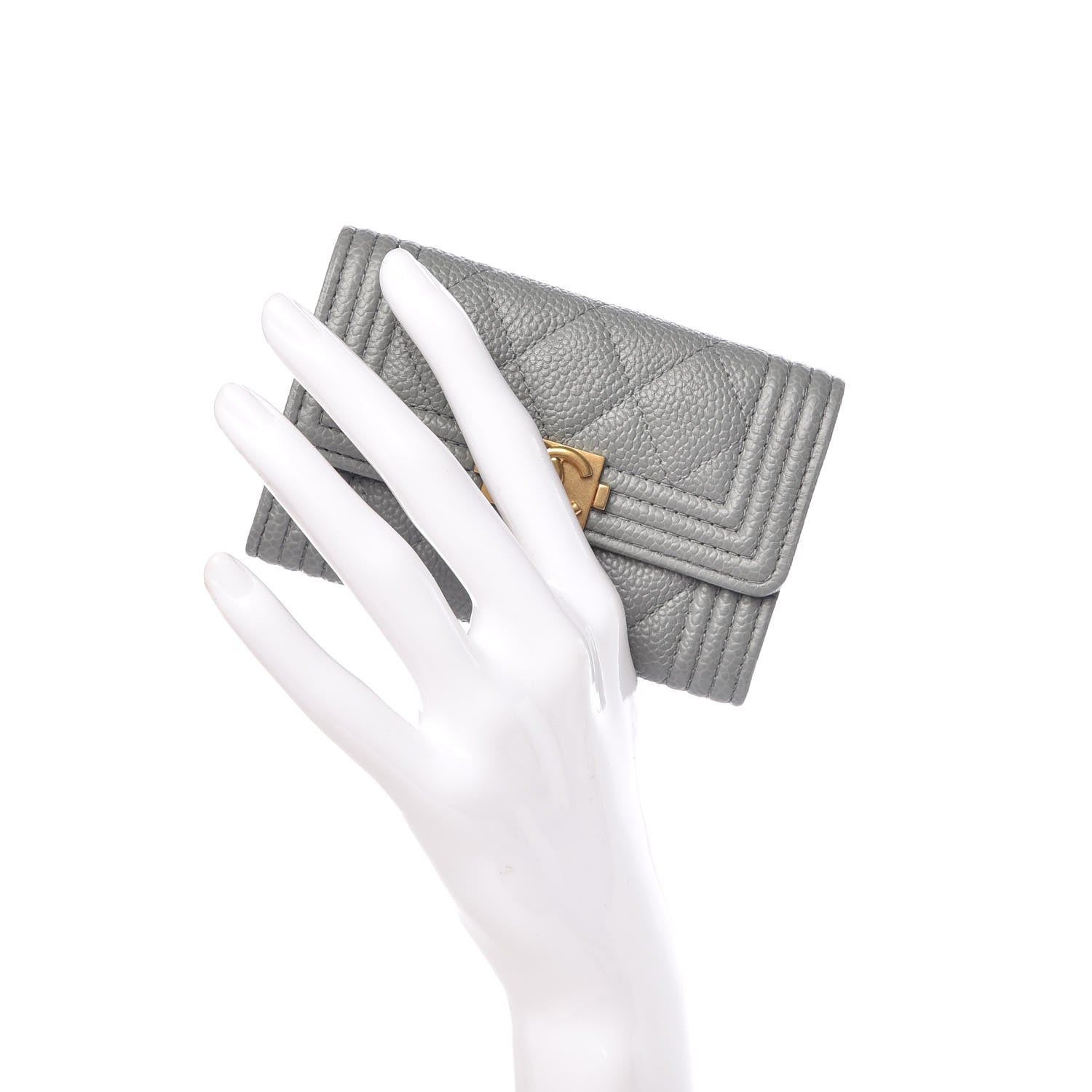Chanel Caviar Quilted Boy Flap Card Holder Grey 2 of 9